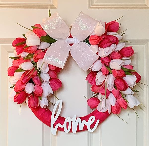 handmade hot pink and white faux tulip home wreath westerville oh