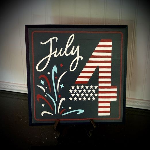 July 4 hand painted wood sign, westerville, ohio