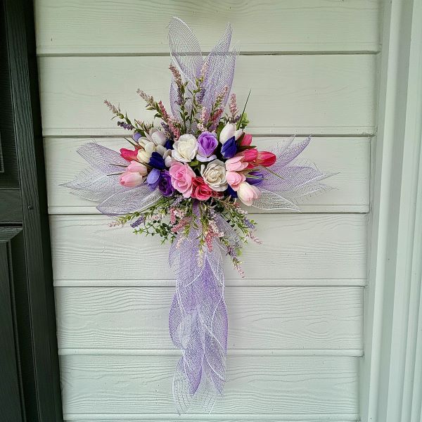 handmade Easter Cross deco mesh wreath, Westerville, OH