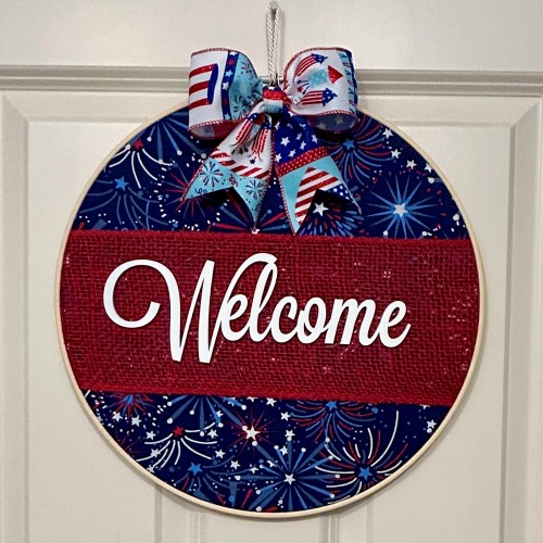 Handmade 4th of July Welcome Embroidery Hoop Wreath, Westerville, OH