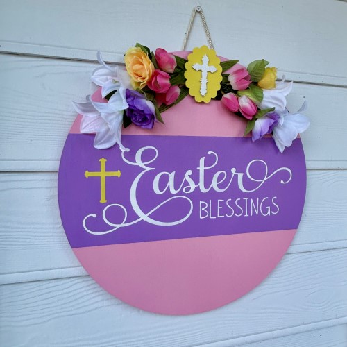 Hand Painted Easter Blessings Round Wood Sign, Westerville, OH